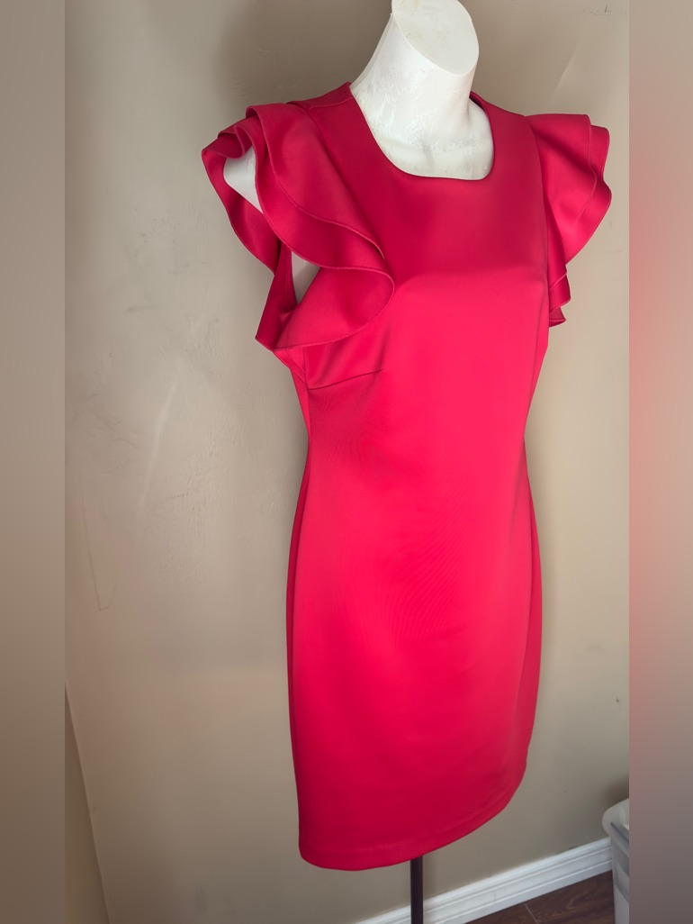 Women's Flutter Sleeve Sheath Dress In Bold Red